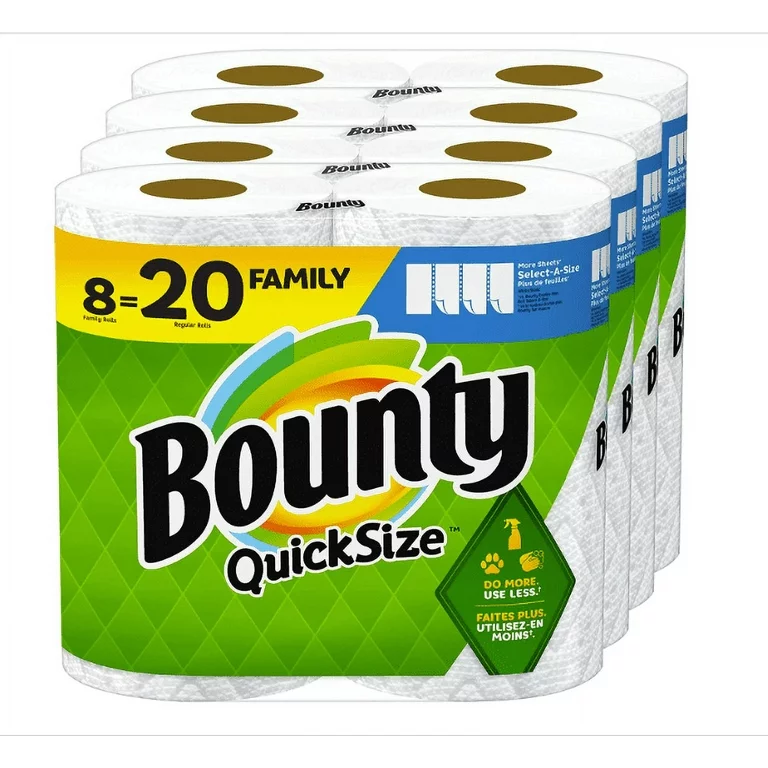 Bounty Quick Size Paper Towels, White, 8 Family Rolls = 20 Regular Rolls